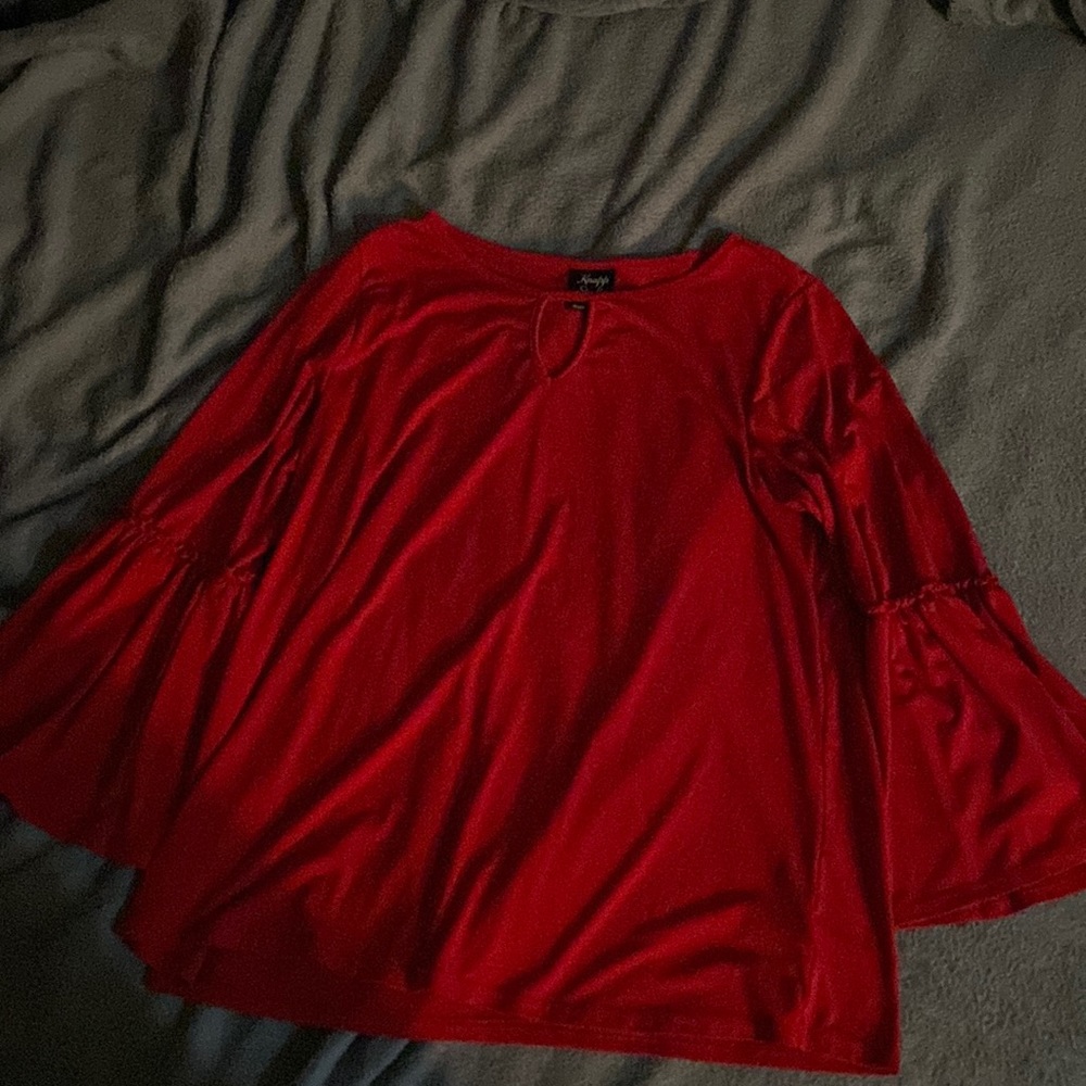 Red Ruffle Bell Sleeve Blouse Cutout Size XL